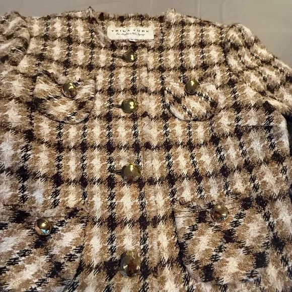 Trina Turk Gold Metallic Tweed 3/4 Sleeve Jacket w/ Gold Hardware Size 8/M $398 - Picture 6 of 10
